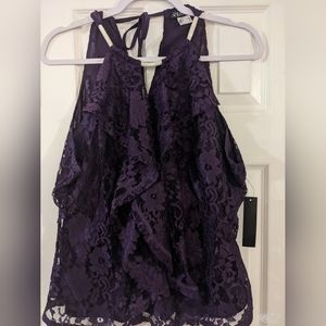 Venus Lace High Neck Ruffle Tank Top Embellished Rhinestone Women's Size 16